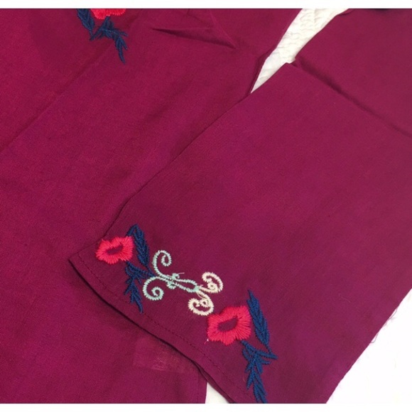 *CLEARANCE* Linen Embroidery Plum Wine Tunic - Picture 6 of 7